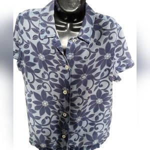 Valerie Steven's button down short sleeve shirt floral design size PL